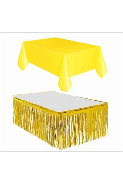 ZENVİVA 4 Pieces Yellow Table Cloth, Gold Table Skirt, 2 Pieces Black Backgrounds