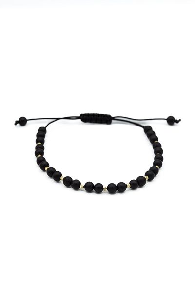 OEM Bracelet with gold balls and semi-precious stones - Onyx mat 2, Unisex, Adjustable