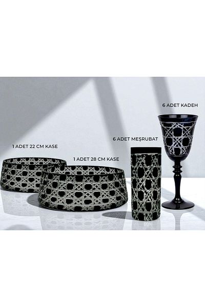 Akden Kristal Crystal Cutting Decor Rameli Hand Made Bowl&Cup Tableware Presentation Set
