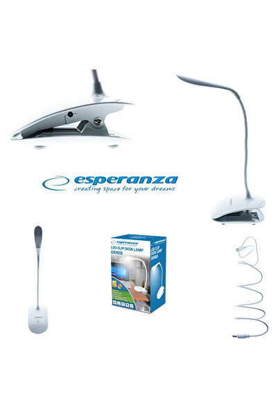 ESPERANZA LED lamp, Esperanza Deneb ELD104W, with clamp, flexible arm 21 cm, cable 110 cm, white
