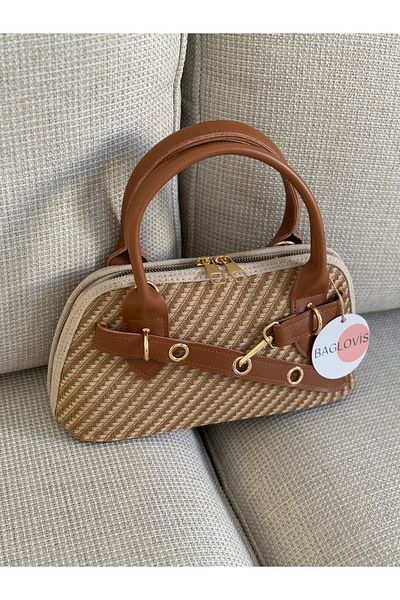 BAGLOVİS Long Strap Fabric Women's Shoulder Bag with Hook Detail on the Front En28 Boy14