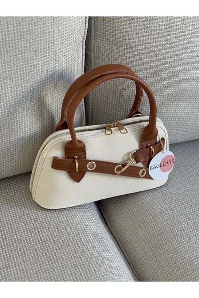 BAGLOVİS Long Strap Fabric Women's Shoulder Bag with Hook Detail on the Front En28 Boy14