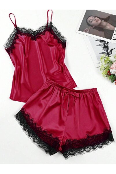 Jermo SET BABYDOLL TK CU DETALII DIN DANTELĂ SATINATĂ CU ȘORTURI.