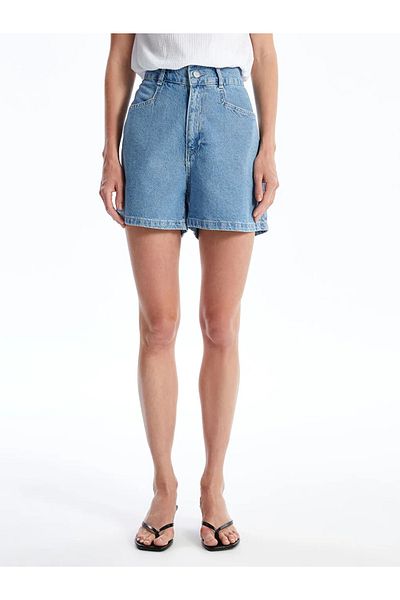 LC Waikiki Lcw Jeans Indigo Women's Elastic Waist Straight Jean Shorts