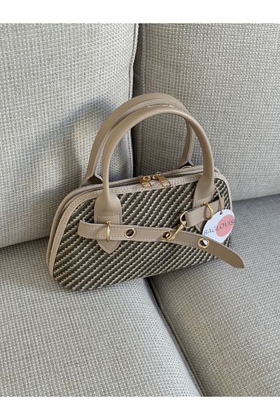 BAGLOVİS Long Strap Fabric Women's Shoulder Bag with Hook Detail on the Front En28 Boy14