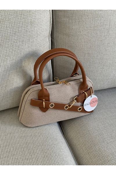 BAGLOVİS Long Strap Fabric Women's Shoulder Bag with Hook Detail on the Front En28 Boy14