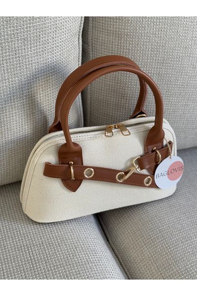 BAGLOVİS Long Strap Fabric Women's Shoulder Bag with Hook Detail on the Front En28 Boy14
