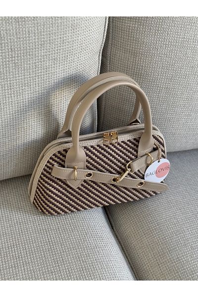 BAGLOVİS Long Strap Fabric Women's Shoulder Bag with Hook Detail on the Front En28 Boy14