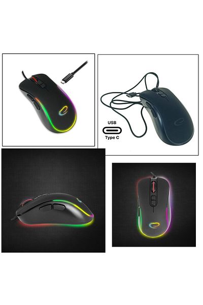 ESPERANZA USB-C gaming mouse, Esperanza Hesperis 94546, cable 1.25m, 7D, RGB, 800-2400 DPI, black