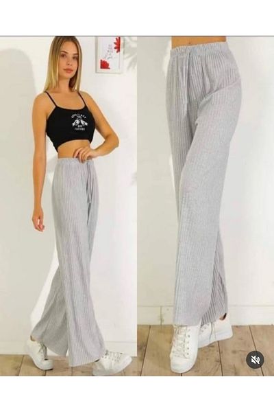 DHDmoda Women's Light Gray Slim Corduroy Sweatpants