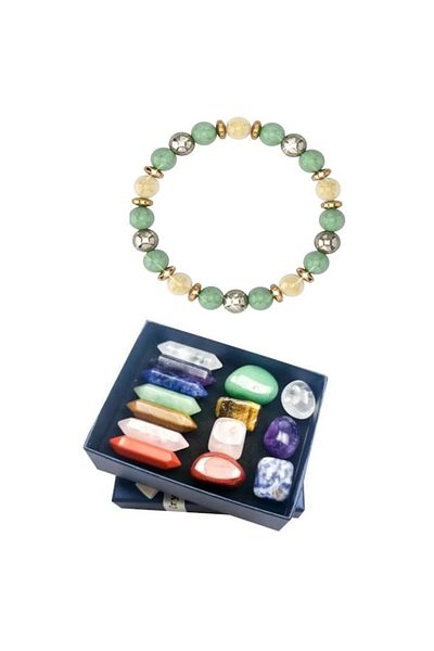 TrioStore Authentic Feng Shui Bracelet Set with Natural Crystals and 7 Double-Tipped Semi-Precious Crystals