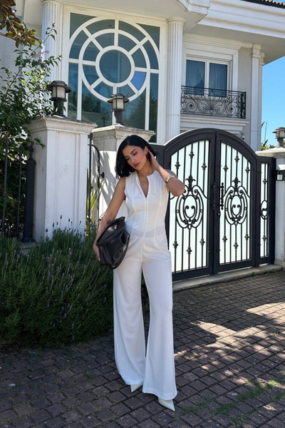 KauFurn Sırt Dekolteli Fermuar Detaylı Tulum