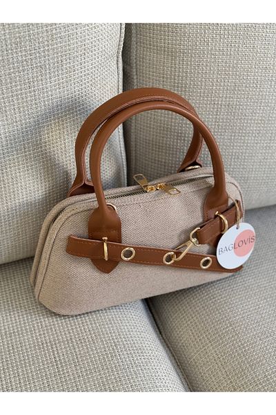BAGLOVİS Long Strap Fabric Women's Shoulder Bag with Hook Detail on the Front En28 Boy14