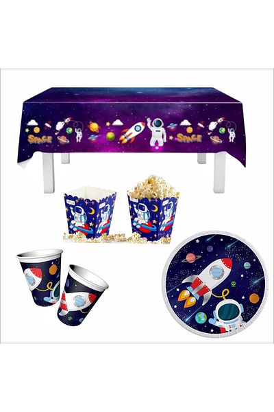 ZENVİVA Space Themed Plate Cup Tablecloth And Corn Box