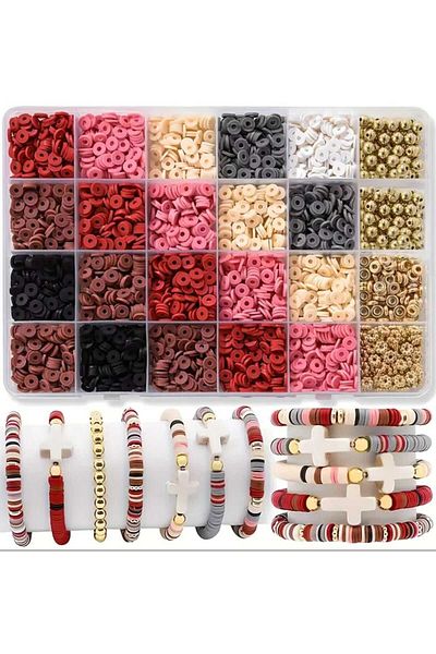 yiğit aksesuar Colorful Fimo Beads and Spacers Jewelry Bracelet Making Kit Hobby Set