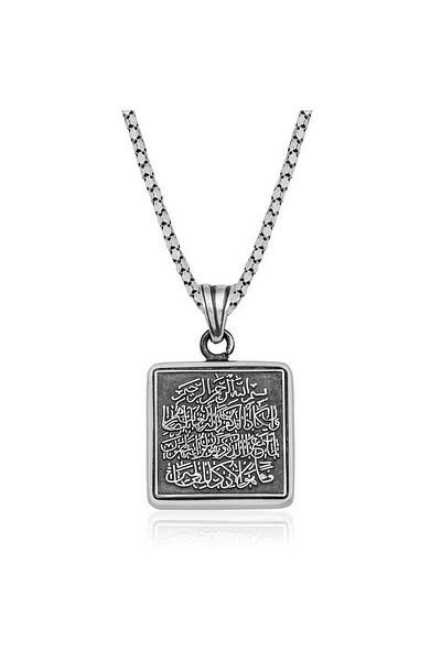 norsary Silver Square Evil Eye Prayer Cevşen Necklace