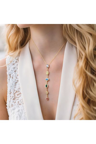 MR Colorful Zircon Stone Y Model Gold Necklace