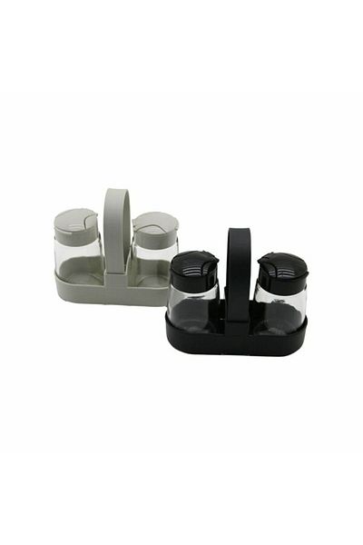 Leony Salt Shaker Pepper Shaker Toothpick Holder Set with Stand – Spice Rack Set with Stand with Glass Click Lid 100 ml