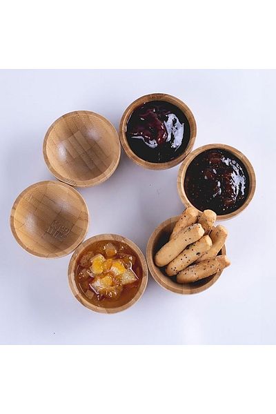 Eşya Dünyası Bamboo Japanese Style 6-Piece Sauce Bowl Round Small Sauce Container