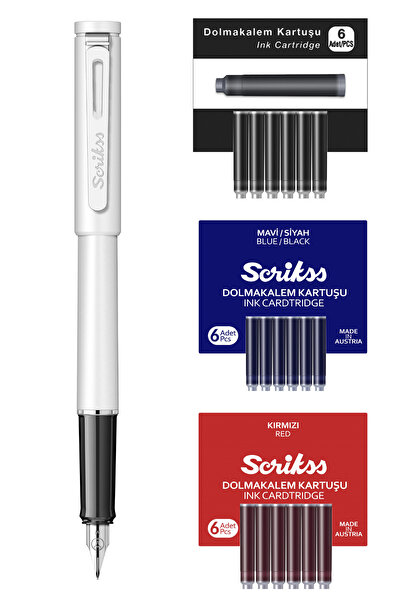 Scrikss WizDesign PUNTO DOLMAKALEM BEYAZ, ÖZEL KUTU + MAVİ - SİYAH - KIRMIZI KARTUŞ