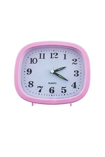 OEM Table clock with alarm, analog display, 1 x AA, pink dial, 124 x 105 x 40 mm, white background