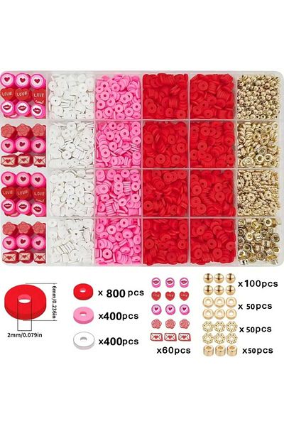 yiğit aksesuar Red Fuchsia White Fimo Beads and Spacers Jewelry Making Beads Kit Hobby Supplies