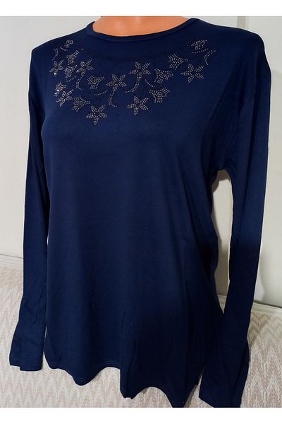 Anne Er îmbrăcăminte mamă vară bluză din bumbac pieptănat decolteu cu mânecă lungă cu pietre k.blue