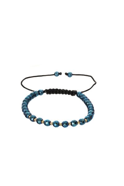 OEM 14K Gold Bead Bracelet - Adjustable and Blue Hematite Semi-Precious Stones 4 mm