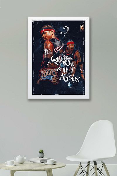Saturn Allen Iverson Framed Painting - Basketball Nba Poster Painting