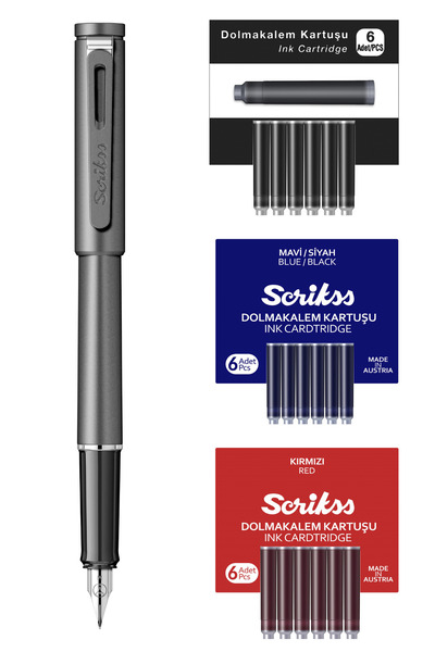 Scrikss WizDesign PUNTO DOLMAKALEM GRİ, ÖZEL KUTU + MAVİ - SİYAH - KIRMIZI KARTUŞ