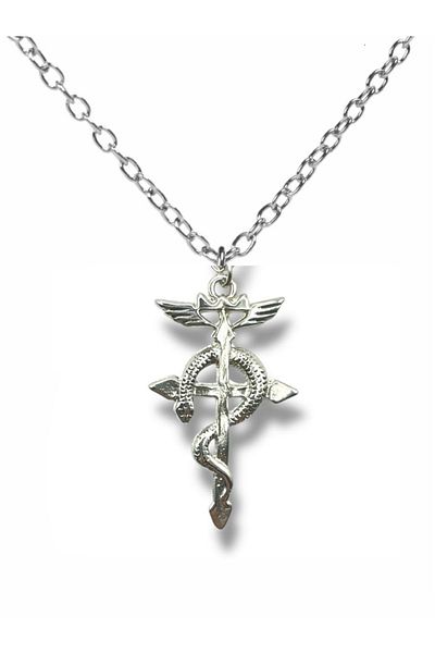 Herşey Nota Snake and Cross Unisex Necklace – with 60 cm Chain, Power and Faith Themed Design