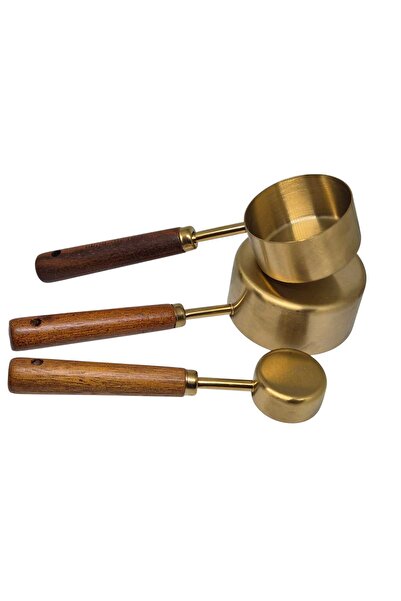 Eşya Dünyası Pinterest Stainless Steel Measuring Spoons Set with Wooden Handle 3 Pcs