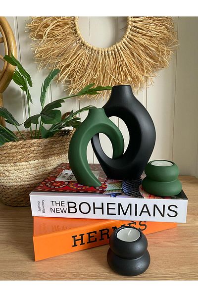 Porselian Sarmaşık Vase and Candle Holder Set of 4