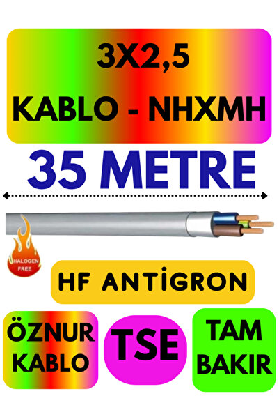 Öznur 3X2,5 NHXMH (ALEV İLETMEZ) Kablo Metre Seçenekli (Gri) 35 METRE