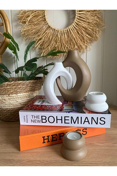 Porselian Sarmaşık Sevgili Vase and Candle Holder Set of 4