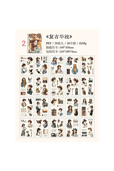 İthal U1-20 Sheets Vintage Women Pet Sticker Book - Number : 3