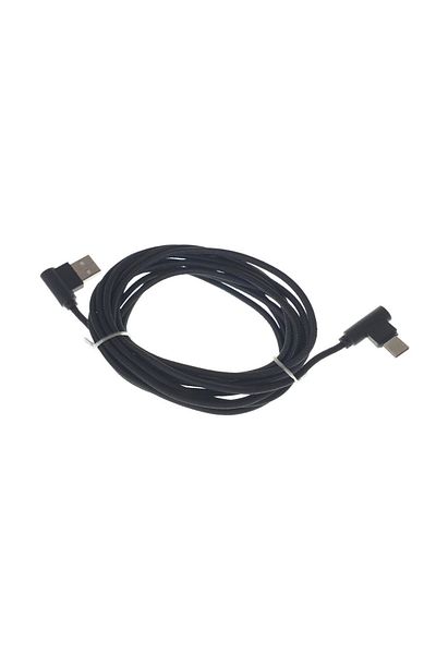 OEM USB 2.0 to USB Type C cable, 90 degree angle on both ends, 300 cm long, textile sheath, black