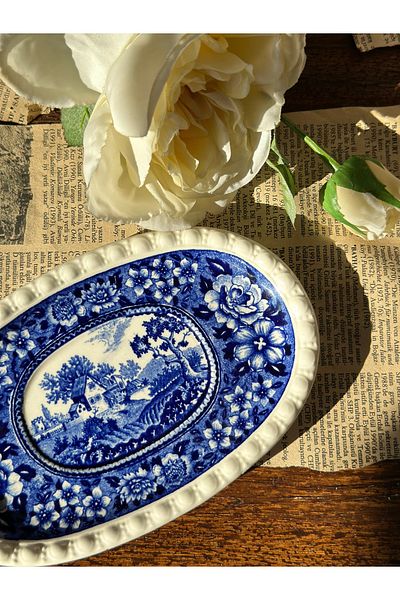 Villeroy & Boch Villeroy Boch Rusticana Blue Antique Porcelain Mini Boat Plate Presentation Serving Jam Bowl Butter Dish