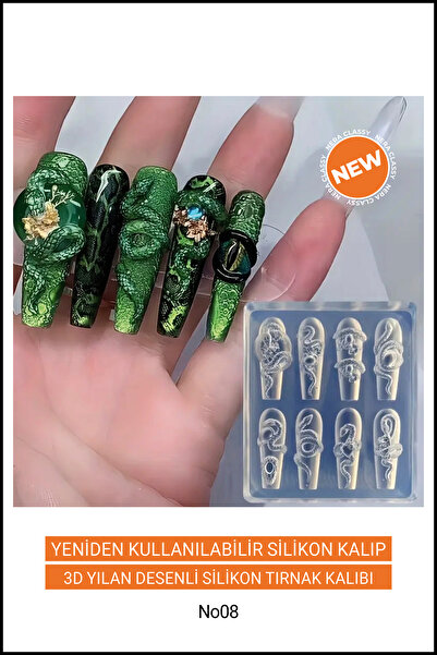 Nera Classy 1 Adet Çok Amaçlı Silikon Tırnak Kalıbı Şablonu, 3 Boyutlu Siliko...