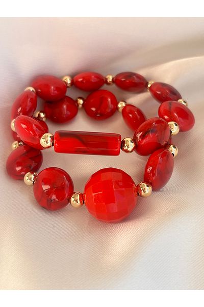 COCOSH TAKI Multi-Combination Design Bracelet with Red Stones and Gold Details