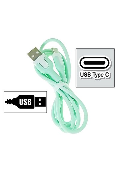 Xo Cable with USB-A male to USB-C male, XO NB212 82773, charging, data transfer, 2.1A, 1m, green