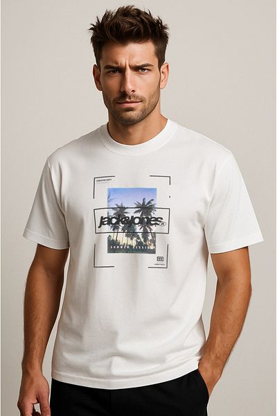 Jack & Jones Λογότυπο Crew Neck Τυπωμένο T-Shirt Λευκό