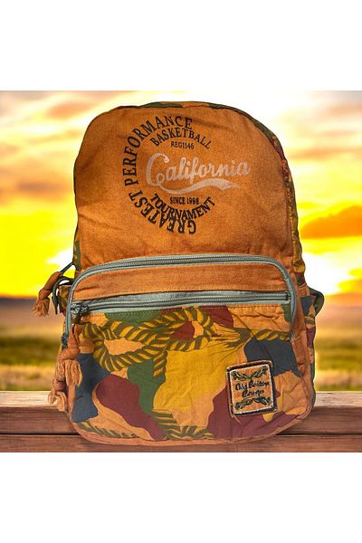 Old Cotton Quality Colorful Vintage Design Daily Backpack Trip School Travel Bag 31 cm X 41 cm