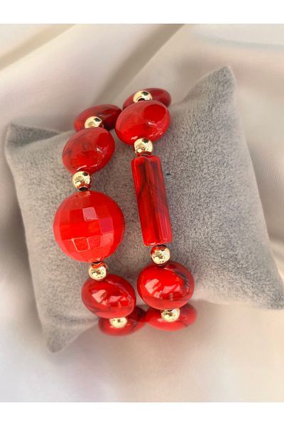 COCOSH TAKI Multi-Combination Design Bracelet with Red Stones and Gold Details