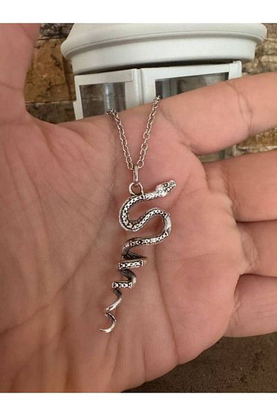 Herşey Nota Unisex Necklace with Entwined Snake Figure – 60 cm Chain, Mystical and Powerful Design