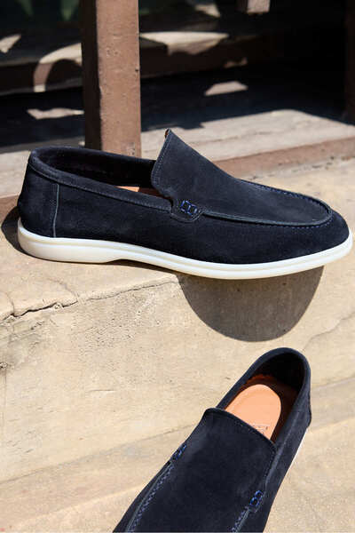 Vantaggio Мъжки мокасини от 100% естествена кожа, тъмносини, велурени Loop