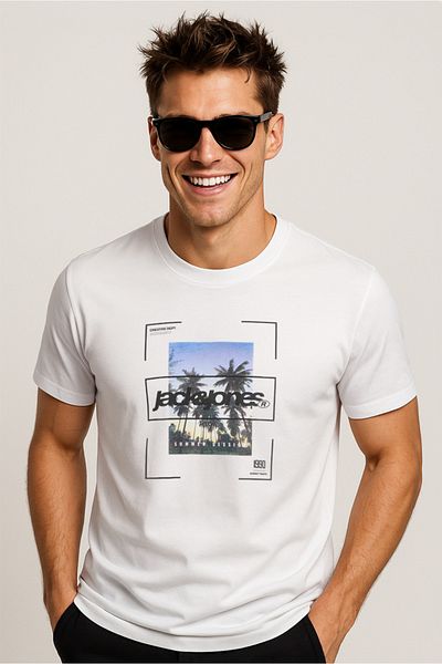 Jack & Jones Ανδρικό μπλουζάκι J&J με τυπωμένο λογότυπο λευκό