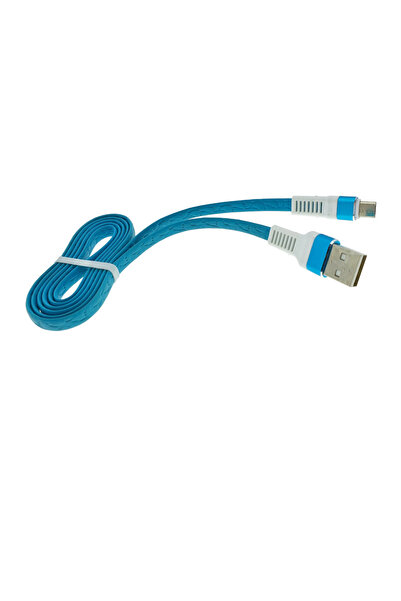 OEM Cablu plat cu conectori protejați USB 2.0 mascul la microUSB mascul, lungime 1 metru, albastru cu alb