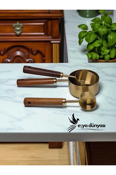 Eşya Dünyası Pinterest Stainless Steel Measuring Spoons Set with Wooden Handle 3 Pcs