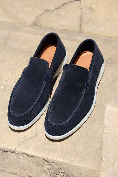 Vantaggio Мъжки мокасини от 100% естествена кожа, тъмносини, велурени Loop